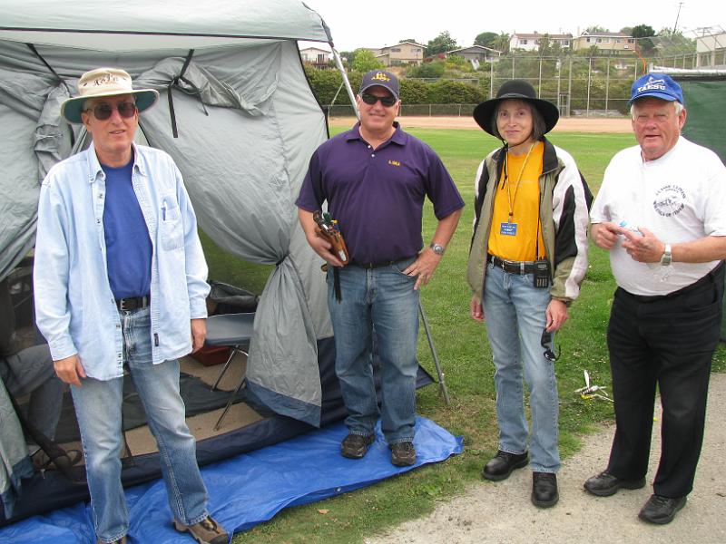 IMG_1495.JPG - Jeff Wolf K6JW, Bob Sylvest AB6SY, Diana Fienberg AI6DF, Dan Colburn W6DC at CW tent