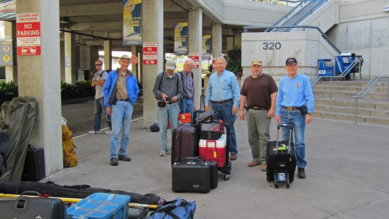 IMG_0059.JPG - Bob, Dan, Bill, Ray, Joe, and Jeff about to enter Catalina Express terminal will all our gear