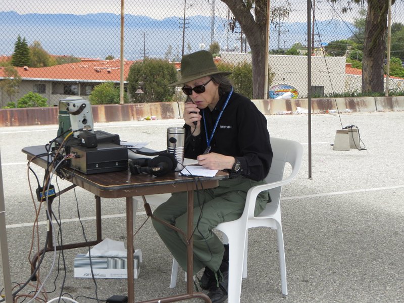 IMG_0971.JPG - 12:30 pm.  Diana Feinberg AI6DF operating VHF/UHF station