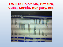CW DX: Colombia, Pitcairn, Cuba, Serbia, Hungary, etc.