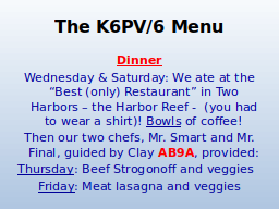 The K6PV/6 Menu